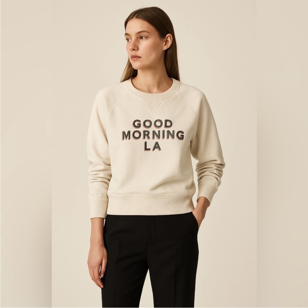 Nili Lotan Good Morning LA Sweatshirt Cream S Made in USA